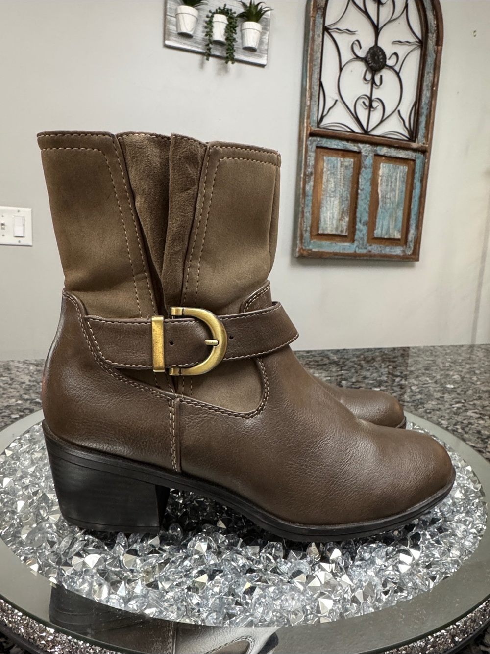 Life Stride Brown Ankle Buckle Heel Boots
